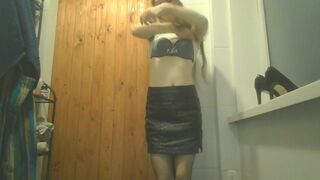 Little hairy girl strips and takes a shit