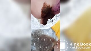 Big panty poop in white mesh panties