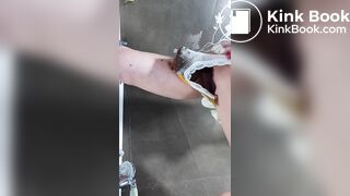 Big panty poop in white mesh panties