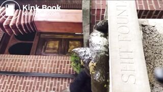 Lady takes a shit on the “shit fountain”