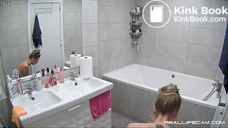 Blonde Girl pooping on toilet