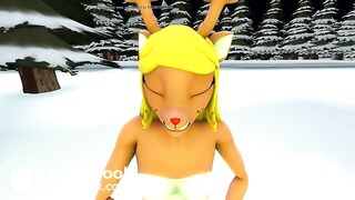 Noelle droping logs in the snow