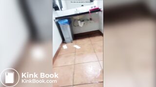 Scat Girl painting public toilet brown