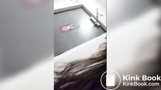 Scat Girl painting public toilet brown