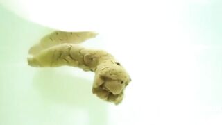 constipated asian girl pushes out huge shit in the tub