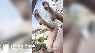 Cute blonde chick make big shit in garden