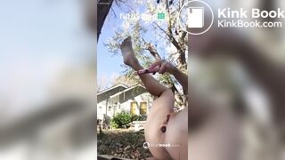 Cute blonde chick make big shit in garden
