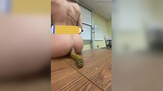 Student taking a shit on teachers desk