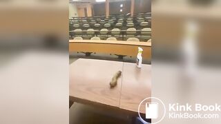 Student taking a shit on teachers desk