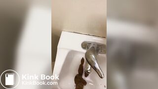 Ebony girl shits in public sink