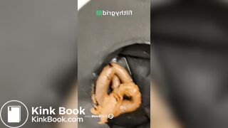 Beautiful woman shits in a hat