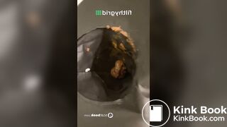 Beautiful woman shits in a hat