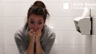Women has diarrhea in public bathroom and gets embarras
