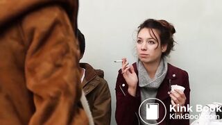 Women has diarrhea in public bathroom and gets embarras