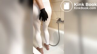 Preview Femboy enema in white Leggings and anal dildo