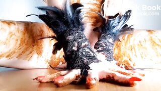 sexy masked girl shitting and smearing in costume