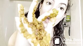 pawg takes a nasty shit in her hand & examines the pile