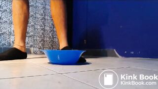 Young Man Pissing and Shitting in a Bowl