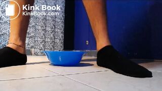 Young Man Pissing and Shitting in a Bowl