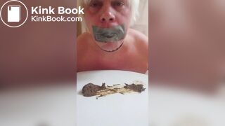 Toilet slave Armands Lusis grab scat with mouth, taped off mouth and swallow all