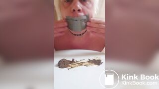 Toilet slave Armands Lusis grab scat with mouth, taped off mouth and swallow all
