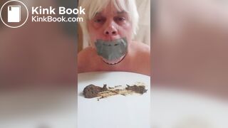 Toilet slave Armands Lusis grab scat with mouth, taped off mouth and swallow all