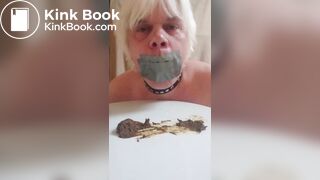 Toilet slave Armands Lusis grab scat with mouth, taped off mouth and swallow all