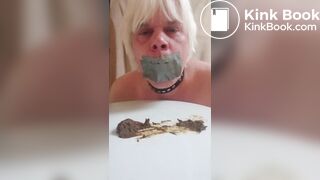 Toilet slave Armands Lusis grab scat with mouth, taped off mouth and swallow all
