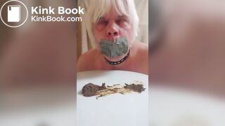 Toilet slave Armands Lusis grab scat with mouth, taped off mouth and swallow all