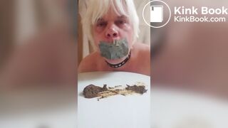 Toilet slave Armands Lusis grab scat with mouth, taped off mouth and swallow all