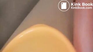 Blonde German shits in bucket and eats