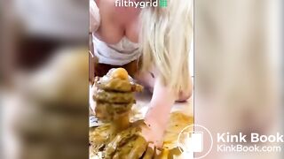 Blonde Brit dildo shit, smear & BJ
